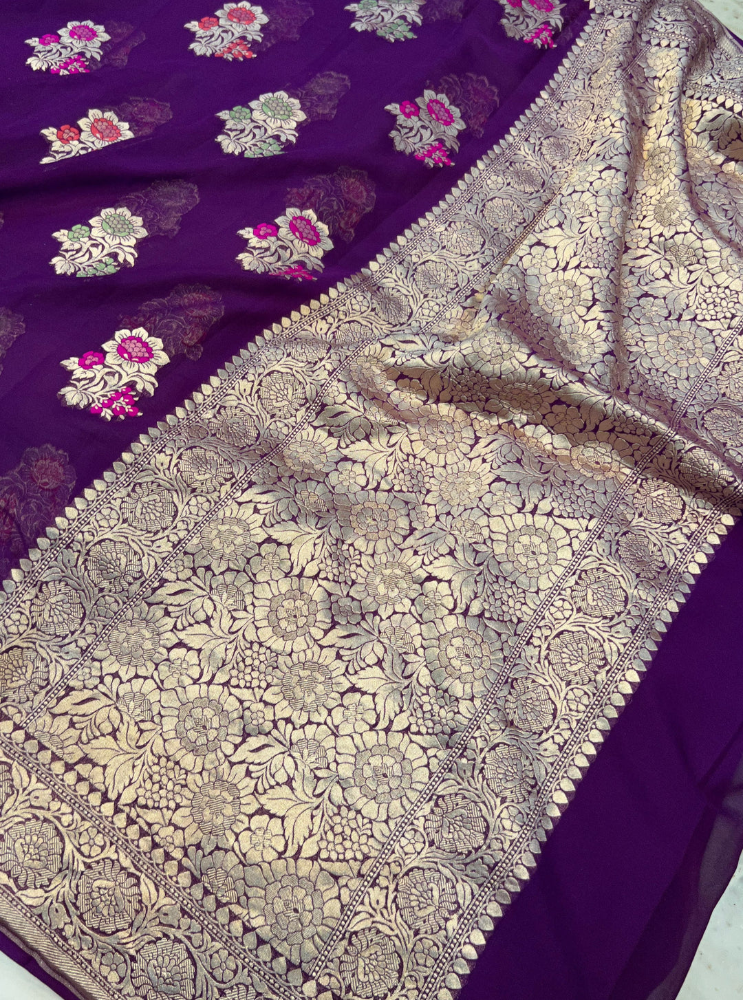 Khaddi Georgette Banarasi Saree - Gold zari