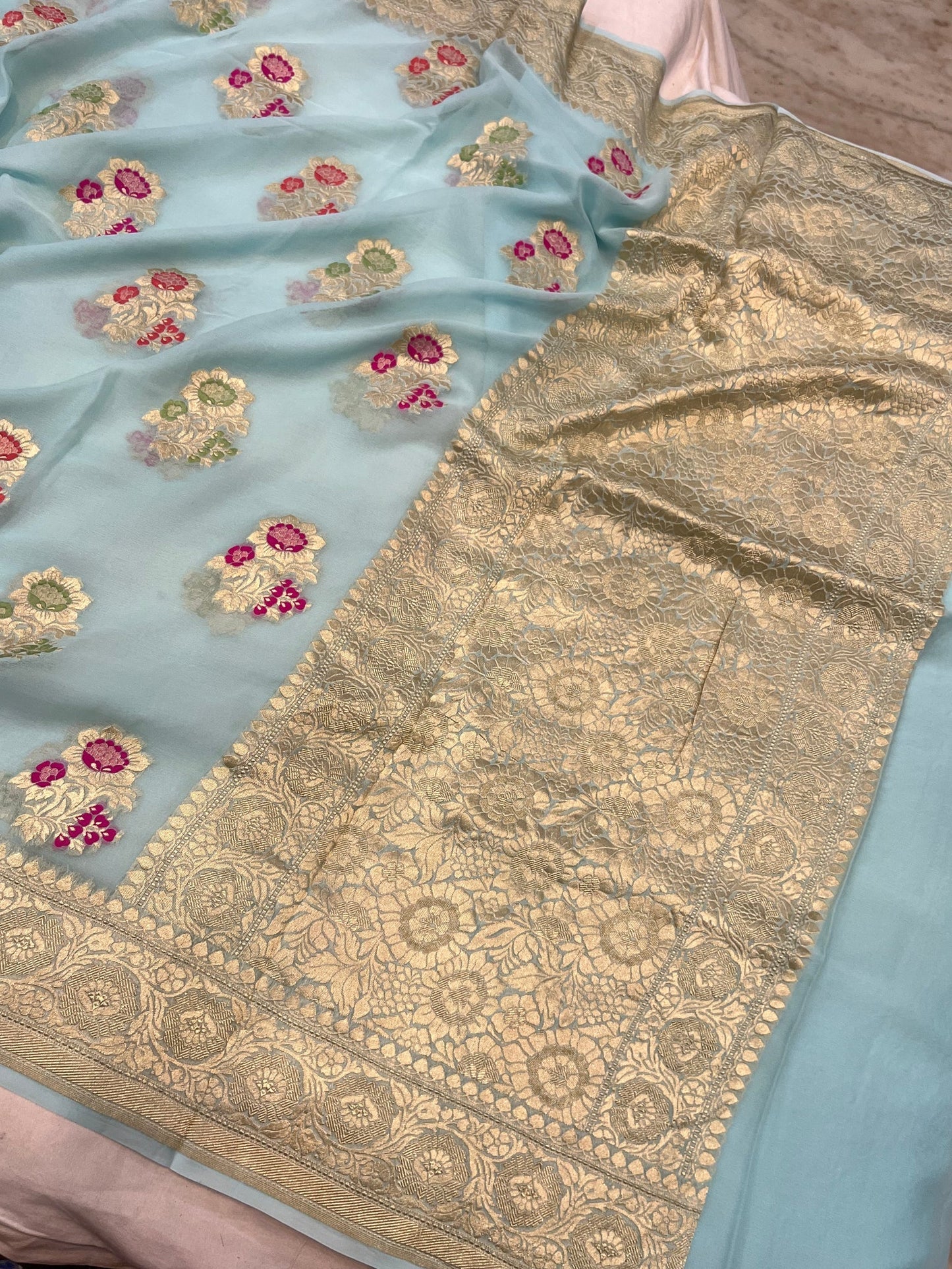 Khaddi Georgette Handloom Banarasi Saree