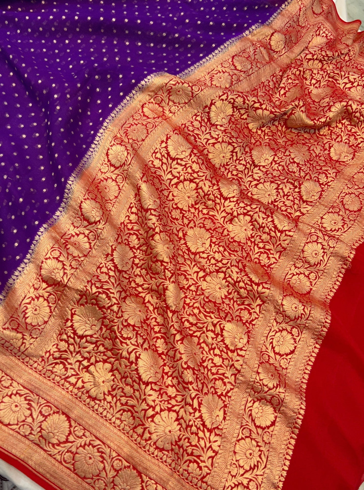 Khaddi Georgette Banarasi Saree - Gold zari
