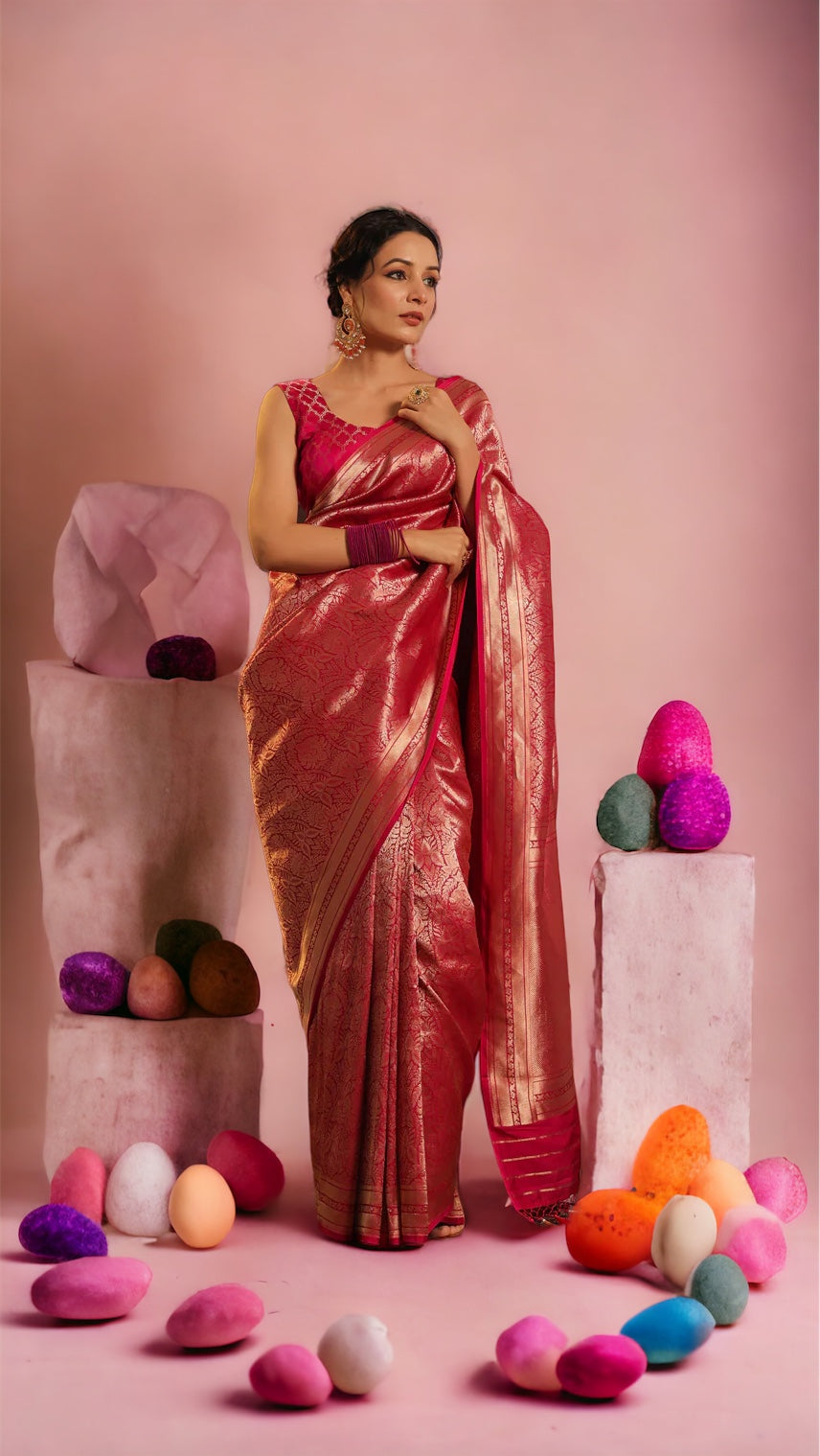 Pure Katan Silk Banarasi Handloom Saree -Tanchui Brocade