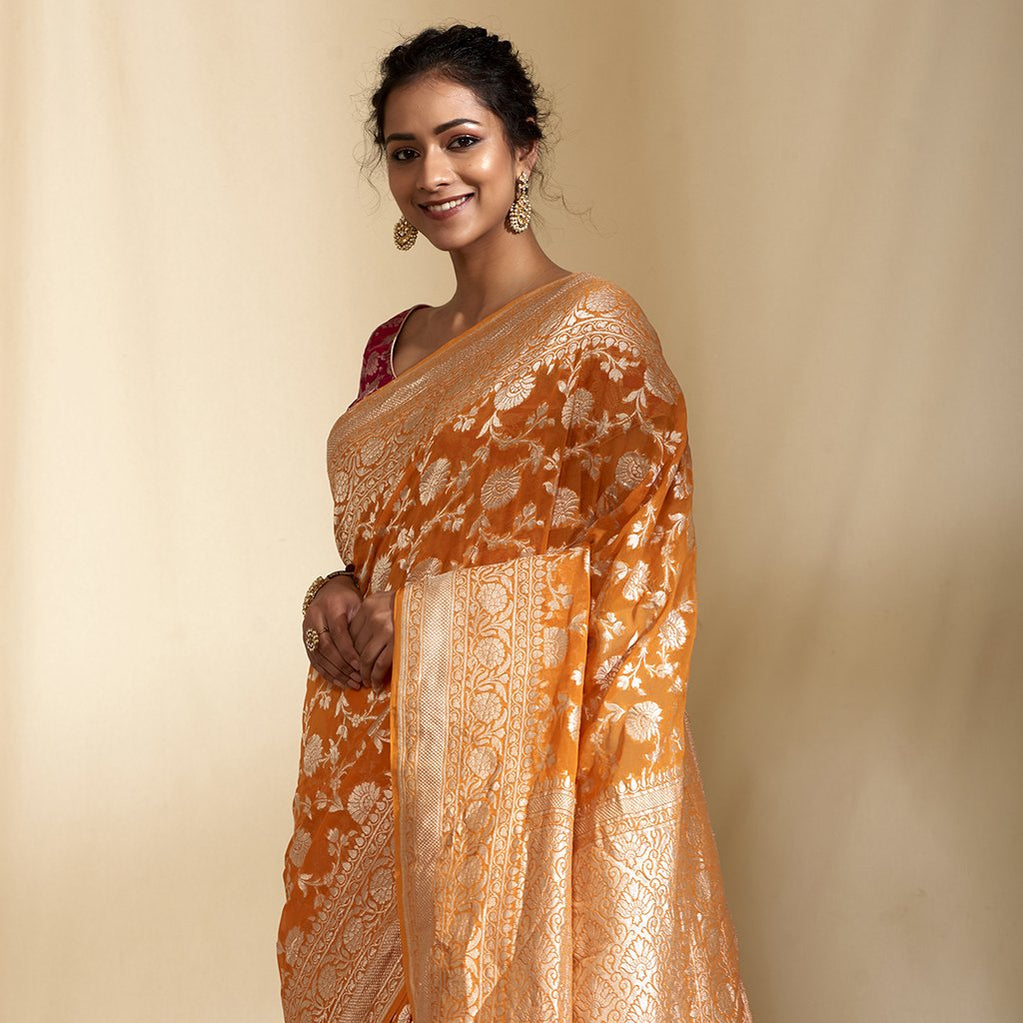 Pure Georgette Handloom Banarasi Saree