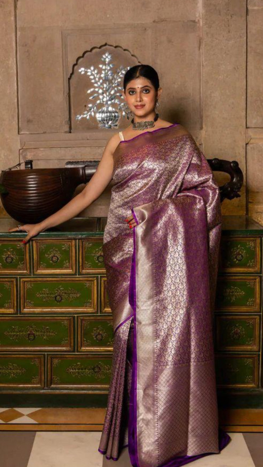 Pure Katan Silk Banarasi Handloom Saree - Tanchui Brocade
