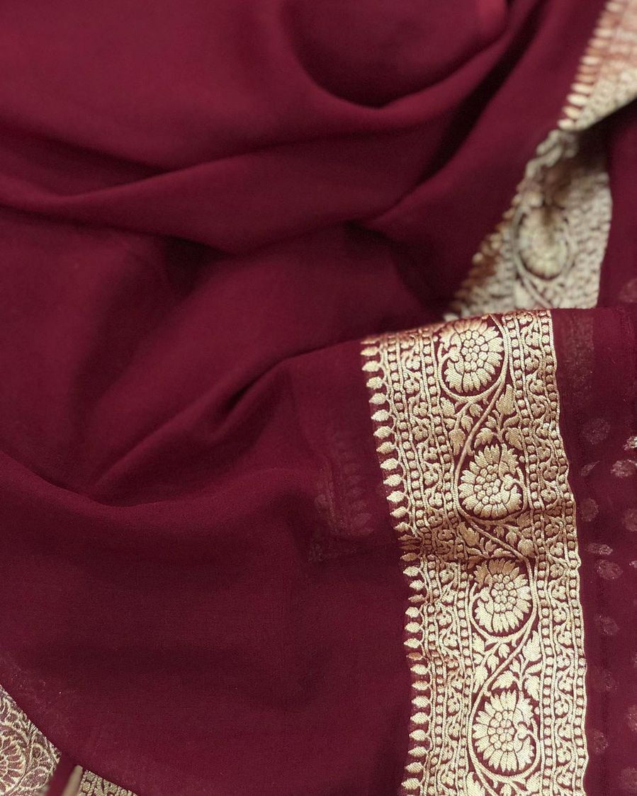 Khaddi Georgette Banarasi Saree - Gold zari