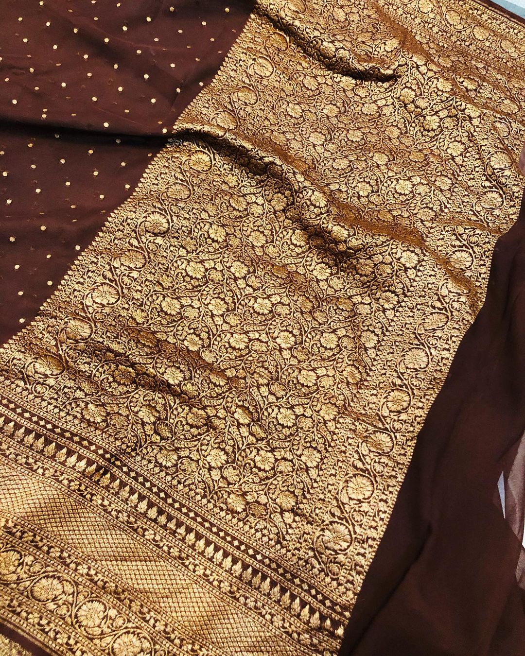 Khaddi Georgette Banarasi Saree - Antique zari