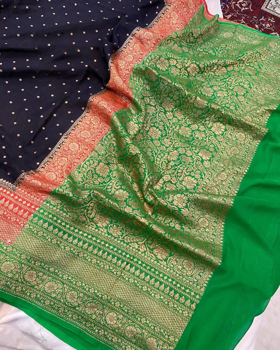Khaddi Georgette Banarasi Saree - Antique zari