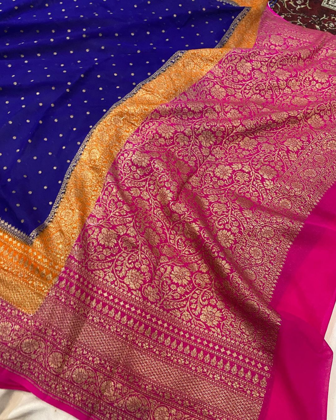 Khaddi Georgette Banarasi Saree - Antique zari