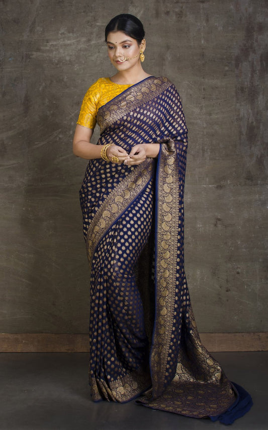 Khaddi Georgette Banarasi Saree - Antique zari