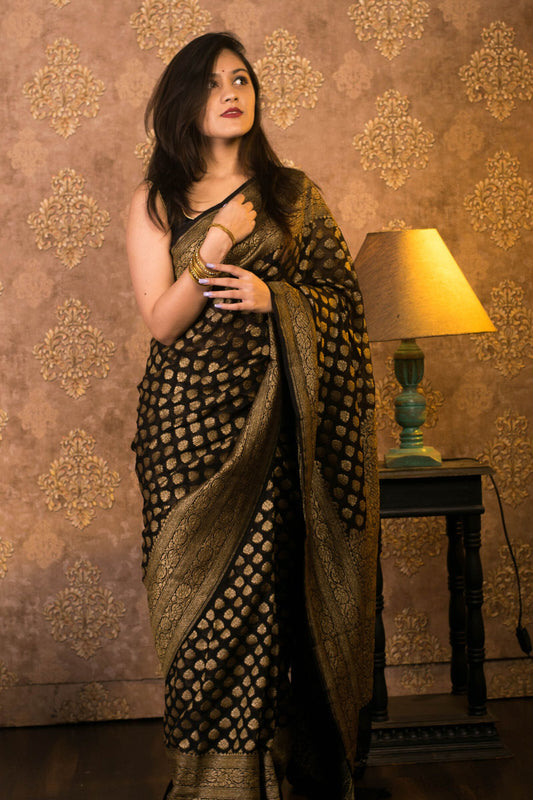 Khaddi Georgette Banarasi Saree - Antique zari