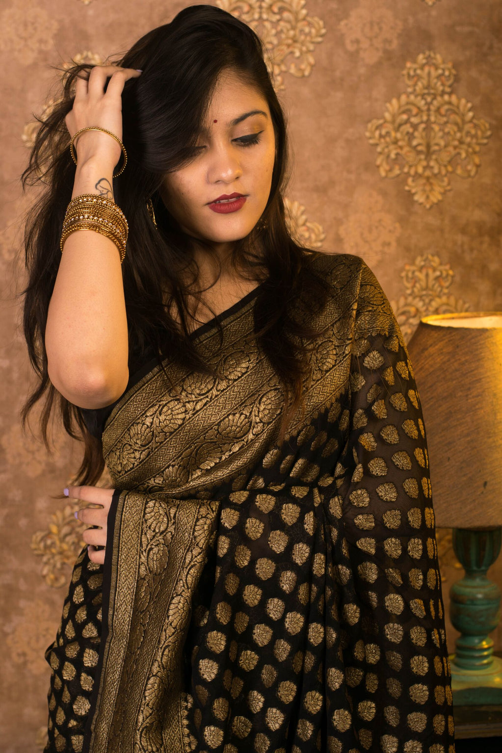 Khaddi Georgette Banarasi Saree - Antique zari