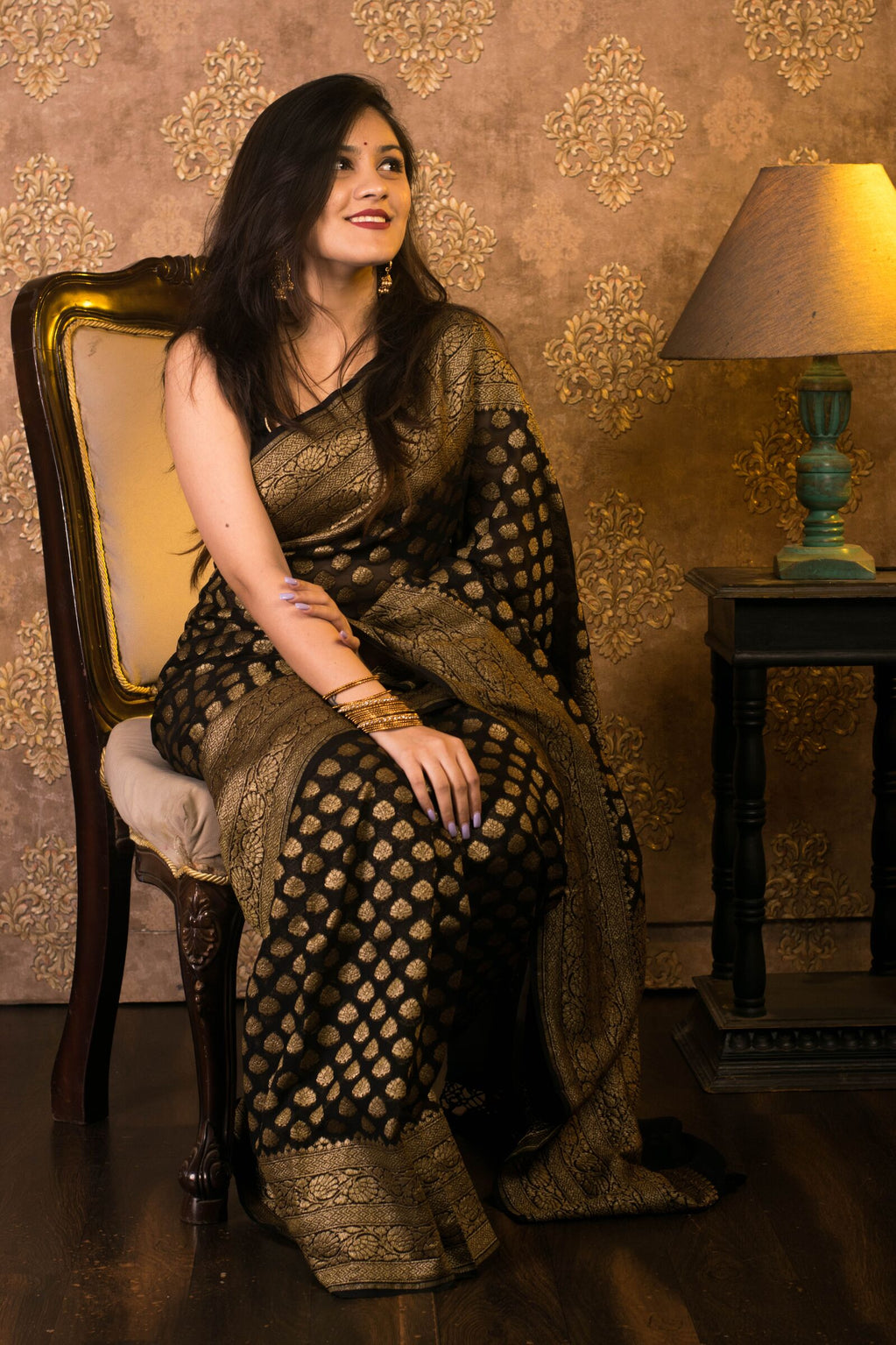 Khaddi Georgette Banarasi Saree - Antique zari