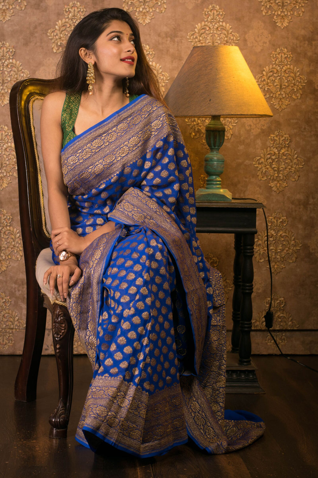Khaddi Georgette Banarasi Saree - Antique zari