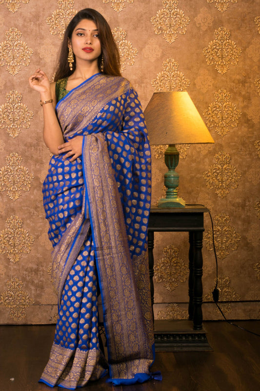 Khaddi Georgette Banarasi Saree - Antique zari