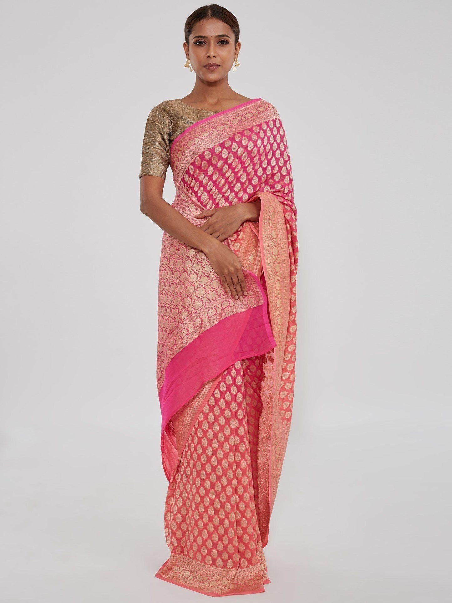 Khaddi Georgette Banarasi Saree - Gold zari