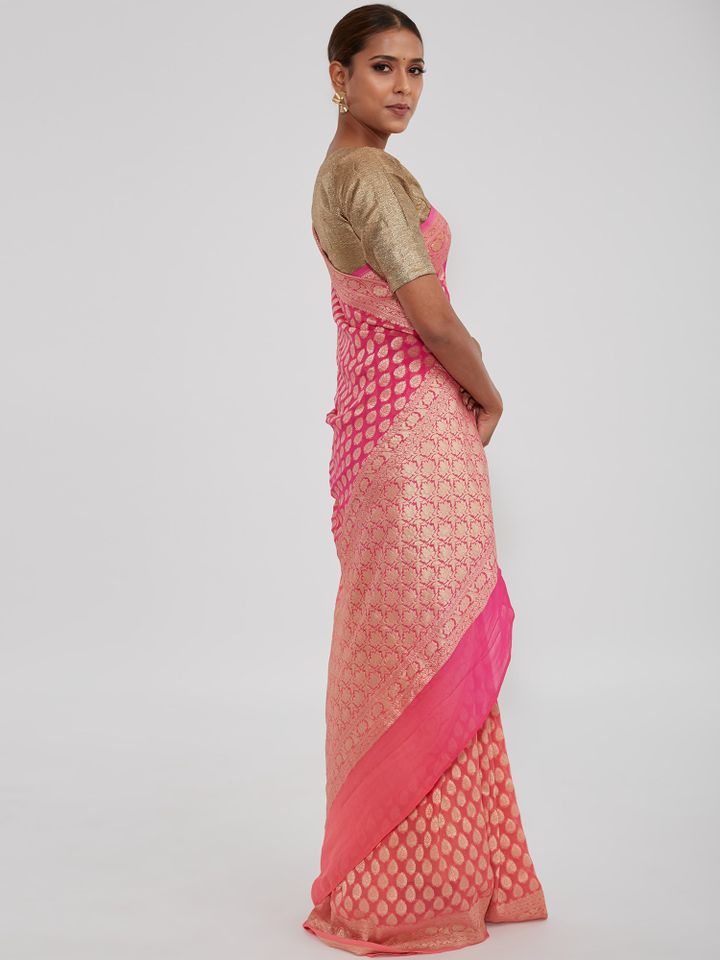 Khaddi Georgette Banarasi Saree - Gold zari