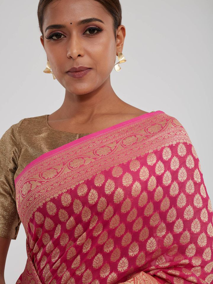 Khaddi Georgette Banarasi Saree - Gold zari