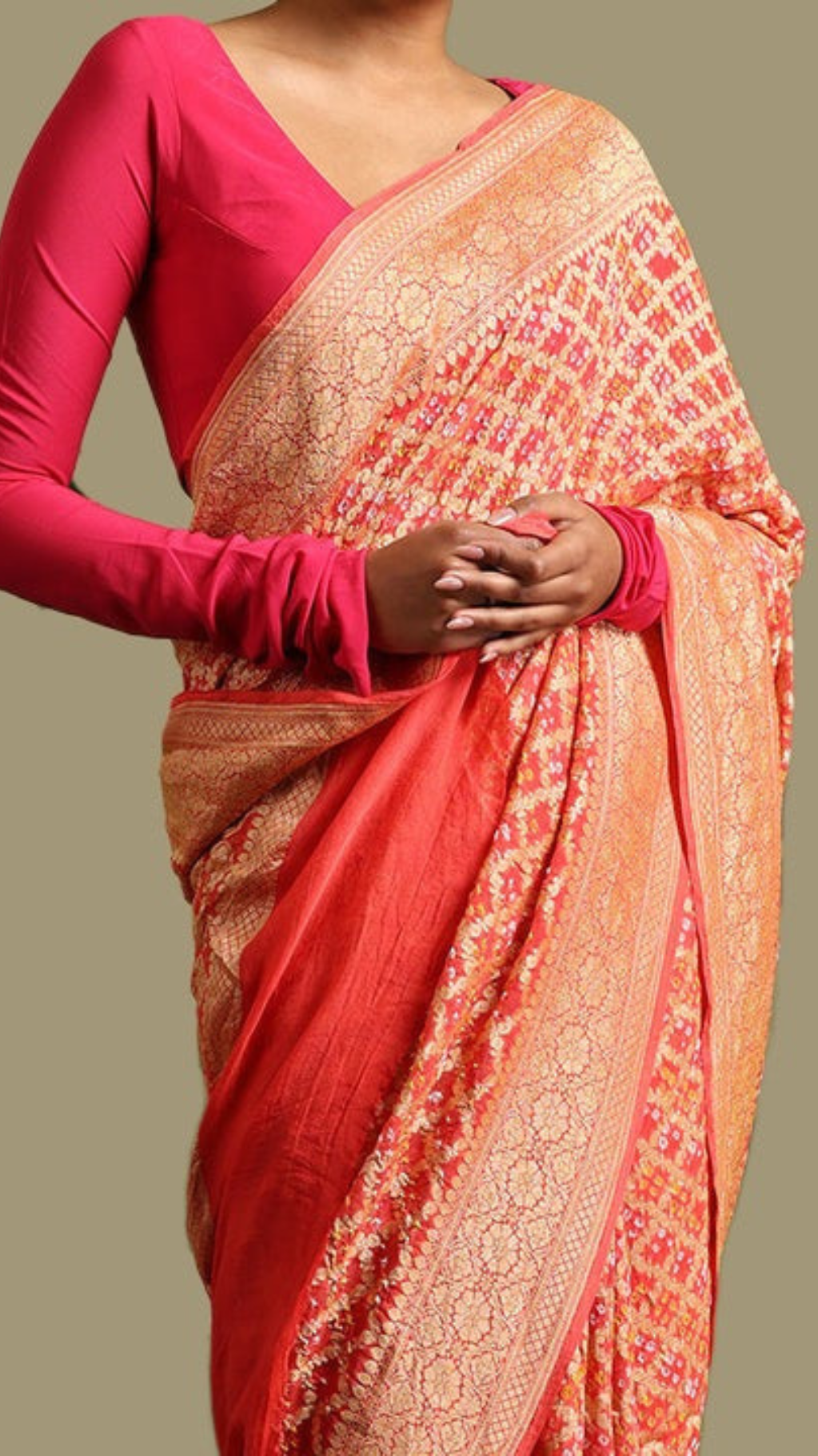 Pure Georgette Banarasi Bandhej Handloom Saree
