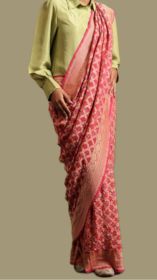 Pure Georgette Banarasi Bandhej Handloom Saree