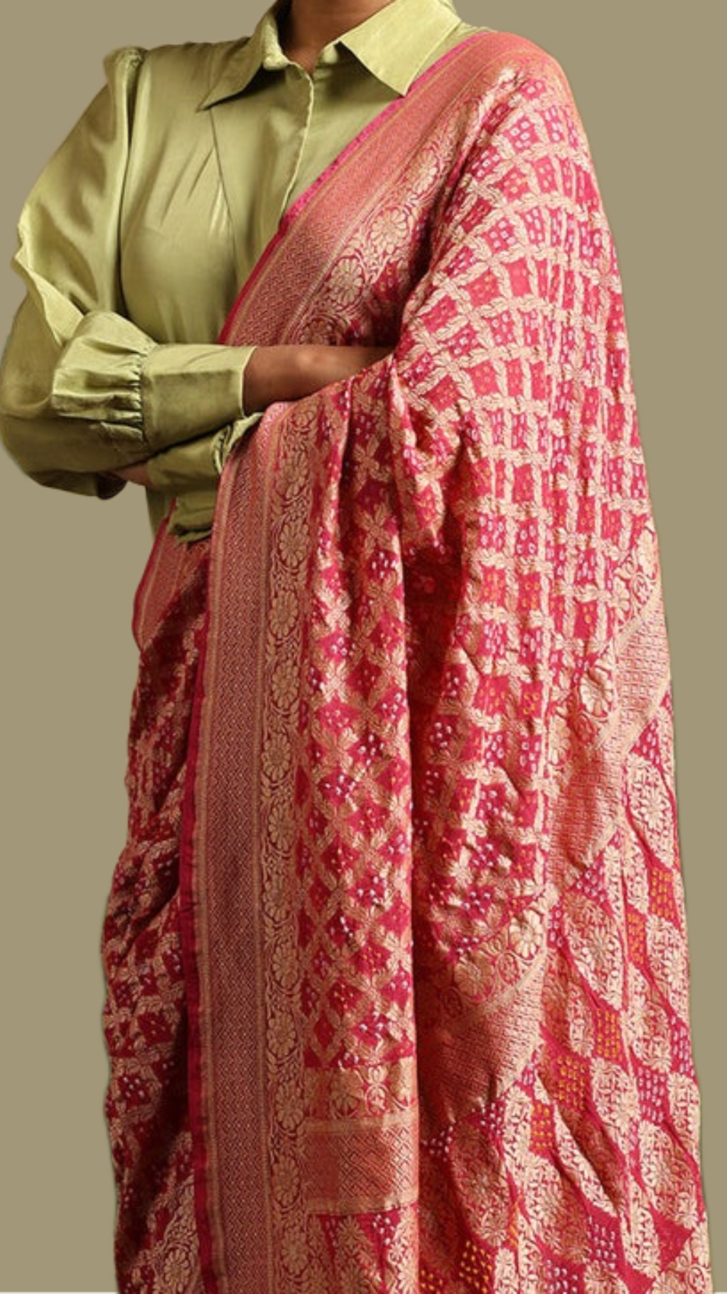 Pure Georgette Banarasi Bandhej Handloom Saree