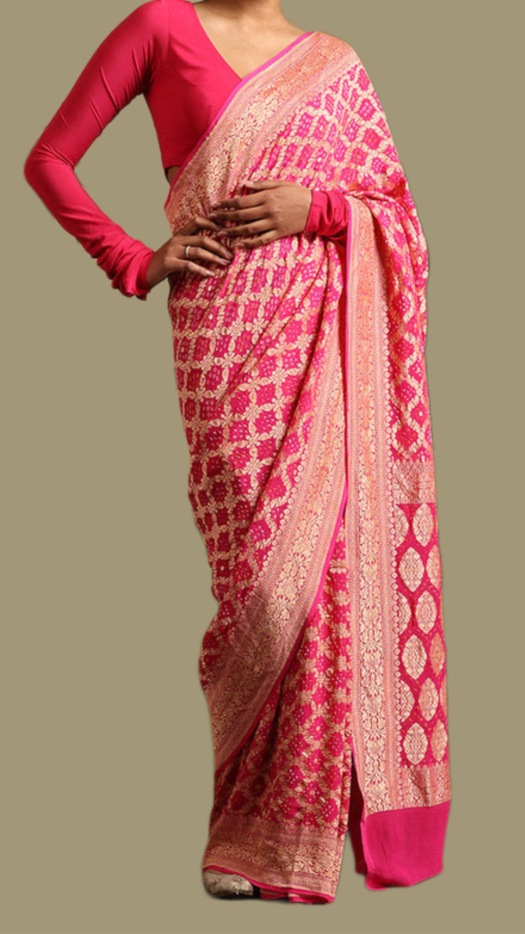 Pure Georgette Banarasi Bandhej Handloom Saree