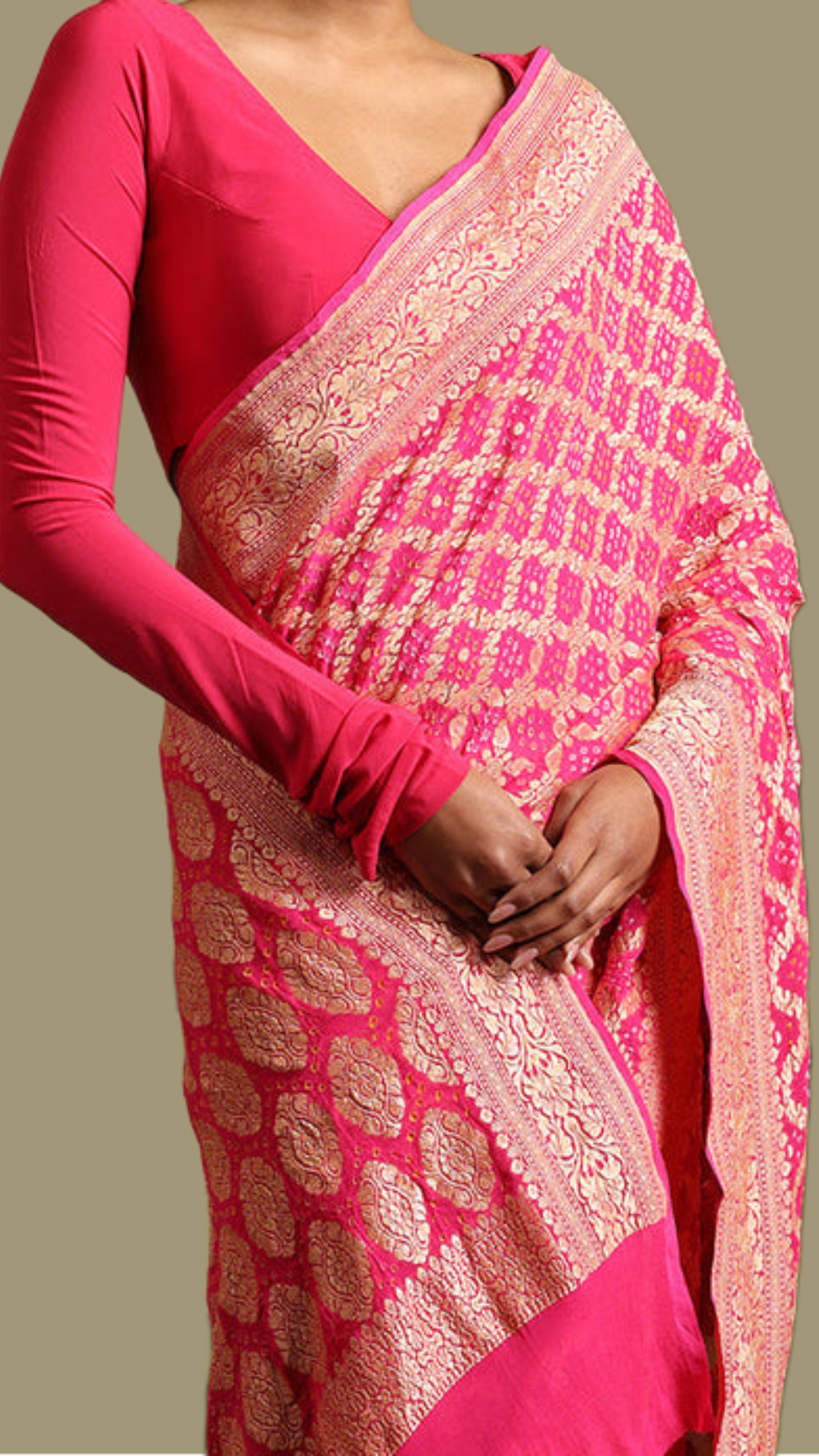 Pure Georgette Banarasi Bandhej Handloom Saree