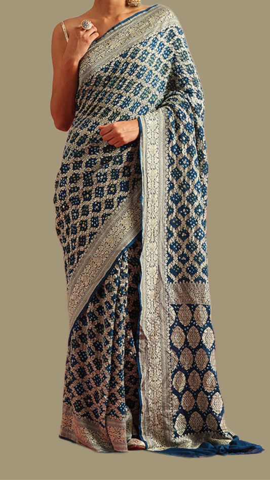 Pure Georgette Banarasi Bandhej Handloom Saree