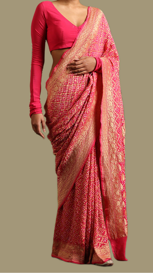 Pure Georgette Banarasi Bandhej Handloom Saree