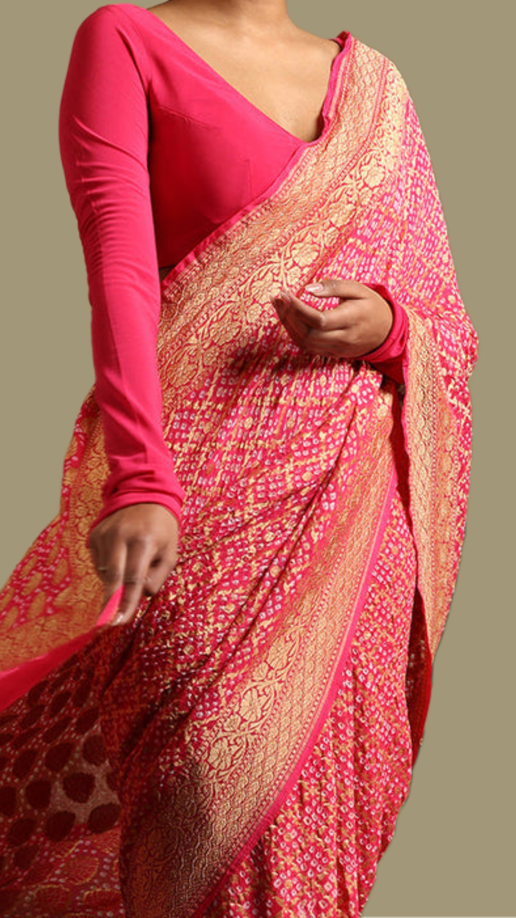 Pure Georgette Banarasi Bandhej Handloom Saree