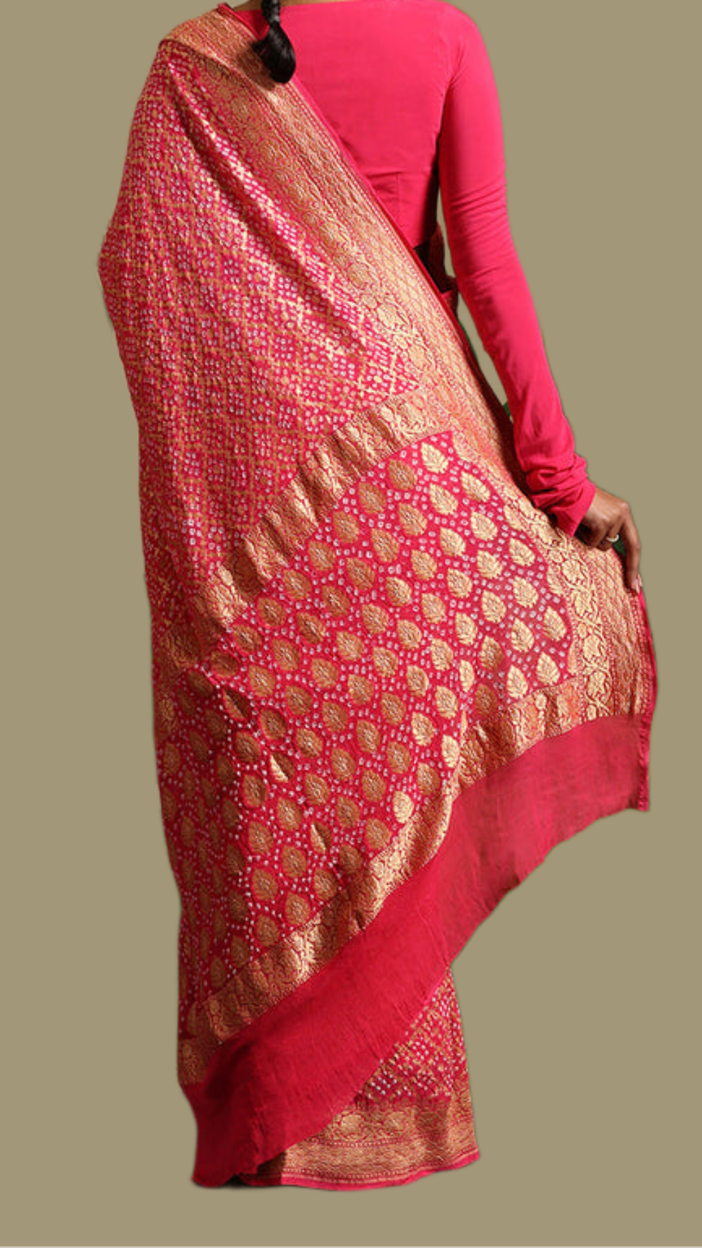 Pure Georgette Banarasi Bandhej Handloom Saree