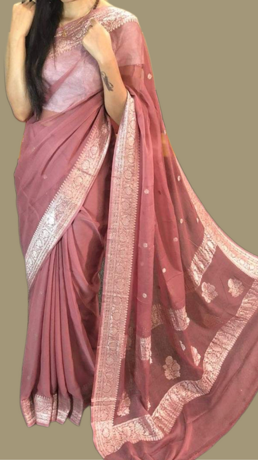 Pure Georgette Handloom Banarsi Saree